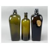 Two Green Glass Bottles, One Embossed