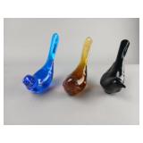 Three Handcrafted Glass Bird Figurines