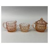 Pink Depression Glass Creamer, Sugar Dish, Lid
