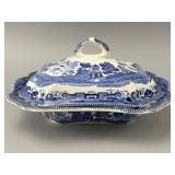 Blue and White Transferware Covered Dish