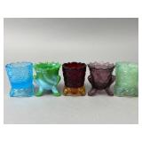 Five Pressed Glass Toothpick Holders
