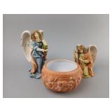 Ceramic Angels and Decorative Terracotta Bowl