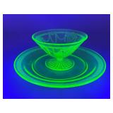 Green Depression Glass Bowl and Plate Set
