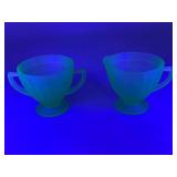 Green Depression Glass Creamer and Sugar Set