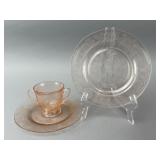 Pink Depression Glass Cup and Plate Set