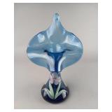 Fenton Blue Glass Hand-Painted Vase