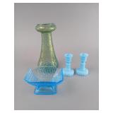Decorative Glassware Including Vase and Candlehold