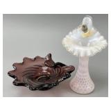 Fenton Cranberry Bowl and Pink Opalescent Vase