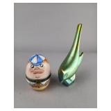 Porcelain Trinket Box and Iridescent Bird Figurine