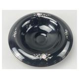 Hand-Painted Black Ceramic Bowl with Floral Motif