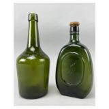 Two Vintage Green Glass Bottles