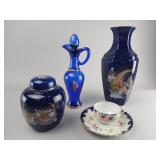 Avon Blue Glass Ewer and Blue Porcelain