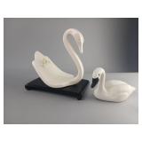 Two Swan Figurines, Ceramic and Painted Wood