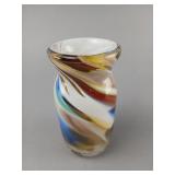Multicolored Art Glass Vase with Swirled Design