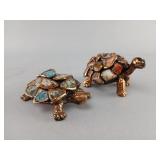 Mosaic Stone and Metal Turtle Figurines