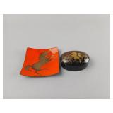 Lacquered Decorative Tray and Lidded Box