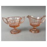Pink Depression Glass Creamer and Sugar