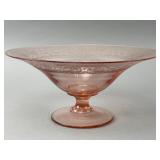 Pink Etched Glass Pedestal Bowl