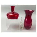 Ruby Glass Vessels and Bell