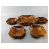 Five Carved Wooden Bowls