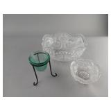 Glass Bowls and Green Glass Candle Holder Set