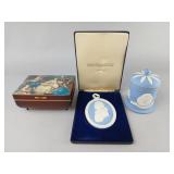 Wedgwood Plaque, Sugar Jar, and Musical Box