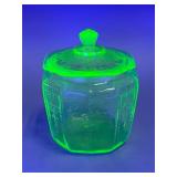 Green Uranium Glass Lidded Jar