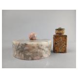 Stone Lidded Box and Ornate Glass Perfume Bottle