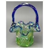 Iridescent Glass Basket with Ruffled Rim