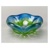Blue and Green Glass Bowl with Swirl Design