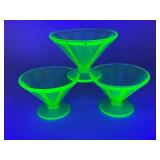 3 Uranium Glass Dessert Cups