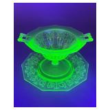 Green Depression Glass Serving Compote