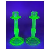 Art Deco Uranium Glass Candlesticks