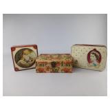 Two Decorative Metal Tins & Jewelry Box