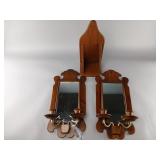 Pine Shop Wall Shelf and Mirror Sconce Set