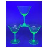Three Uranium Glass Stemware Pieces