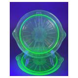 Uranium Glass Plates with Floral Design