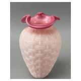 Fenton Pink Basketweave Glass Vase