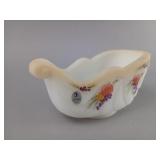 Fenton Milk Glass Sleigh Dish with Hand-Painted De
