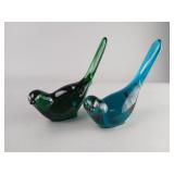 Fenton Art Glass Blue and Green Bird Figurines