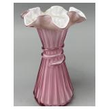 Fenton Pink Glass Vase with Ruffled Edge