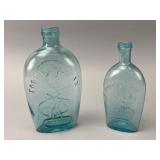 Aqua Glass Flask Bottles with Embossed Designs