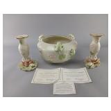 Lenox Floral Frog Bowl and Candlesticks Set