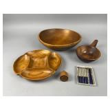 Carved Wooden Tableware, Nut Cracker Set