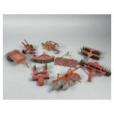 Vintage Red Metal Toy Farm Implements