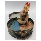 Stuffed Monkey Toy with Oval Leather Case