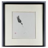 Japanese Brush Painting Diving Egret