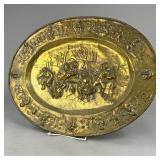 Antique Repousse Brass Wall Plaque Tavern Scene
