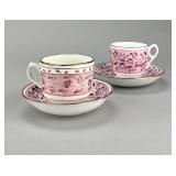 2 English Sunderland Pink Lusterware Cups Saucers
