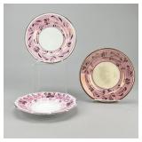 3 English Sunderland Pink Lusterware Plates